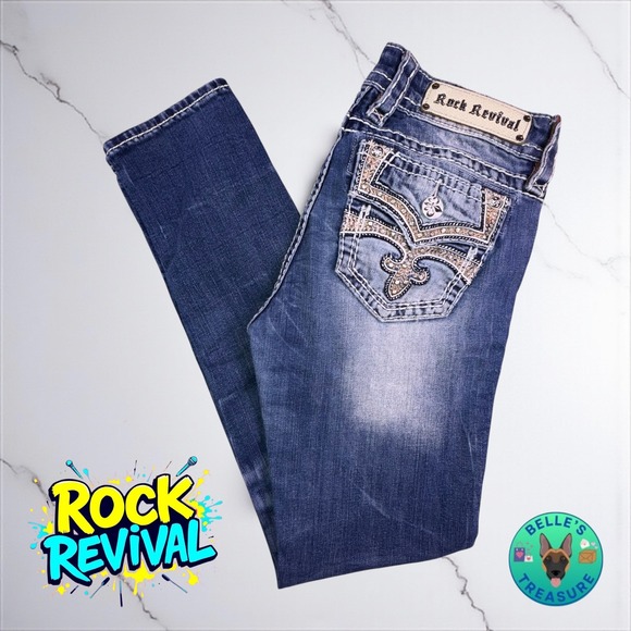 Rock Revival Jeans Women's 28 Celinda Cuffed Skinny Embellished Pockets 30x29 - Picture 1 of 12